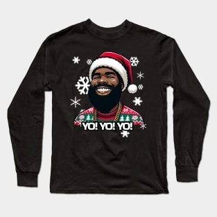 Yo Yo Yo Black Santa Hip Hop Ugly Christmas Sweater Long Sleeve T-Shirt